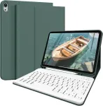 Szpsgc dėklas, skirtas ipad 10 generation 10.9 colių 2022 su klaviatūra, qwertz i&scaron;dėstymas, magnetinė nuimama bluetooth klaviatūra, lankstus tpu dėklas, skirtas ipad 10th generation su ra&scaron;iklio laikikliu, tamsiai žalias