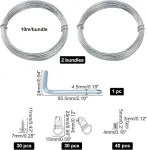 Ahandmaker plieninių lynų ir paveikslų kabinimo rinkinys, įskaitant 2 ry&scaron;ulius po 9,75 m plieninio lyno, įtempimo griebtuvo rinkinys vielai įtempti, skirtas pakabinti girliandoms