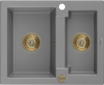 Granitinė virtuvinė plautuvė Mexen Carlos su sifonu, Pilkas+Gold, 582 x 475 mm