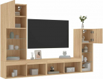 TV staliukas Sieninė TV sekcija su LED, 4 dalių, ąžuolo, apdirbta mediena