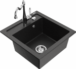 Granitinė virtuvinė plautuvė Mexen Vito su mai&scaron;ytuvu ir sifonu, Metallic juodas/sidabrinis+Chrome