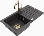Granitinė virtuvinė plautuvė Mexen Pablo su mai&scaron;ytuvu ir sifonu, Juodas granite+Gold