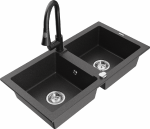 Granitinė virtuvinė plautuvė Mexen Mario su mai&scaron;ytuvu ir sifonu, Juodas granite+Juodas