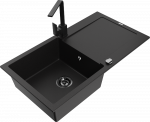 Granitinė virtuvinė plautuvė Mexen Leo su mai&scaron;ytuvu ir sifonu, Juodas