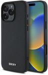 DKNY PU Leather Sidabrinis Metal Logo Magsafe Apple iPhone 16 Pro dėklas jūsų telefonui juodos spalvos
