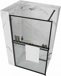 Walk-in du&scaron;o sienelė Rea Bler Evo su lentynėle/kabykla, Juodas, 100 cm