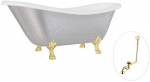 Vonia Besco Otylia Glam 160, Sidabrinis+Gold, su sifonu su persipylimu Klik-klak Gold