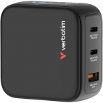 Verbatim, Mini kroviklis GaN su wyświetlaczem TFT 2 x USB-C / 1 x USB-A, juoda, 65W, Wymienne wtyczki EU, UK, USA