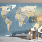 Fototapetai - Mėlynas Pasaulio žemėlapis lietuvių kalba