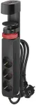 Emos Pailginimo laidas 1,5 m, 3 lizdų jungiklis, montuojamas ant stalo, 2 USB A, 1 USB C, juodos spalvos