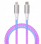Kabelis USB TelForceOne QUALO kabelis świecący USB-C-Lightning 1M 3A balta ir/sidabrinė QCS-CL-00