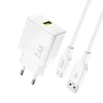 Dudao A23TEU kelionių įkroviklis | 12W | GaN | USB-A, USB-C | su USB-A į USB-C kabeliu | balta