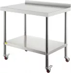 Nerūdijančio plieno virtuvės darbastalis su ratukais. 91.4x61x89 cm. dvi lentynos. iki 200 kg