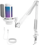 TONOR TC310+ USB kardioidinis žaidimų mikrofonas su RGB ap&scaron;vietimu, baltas