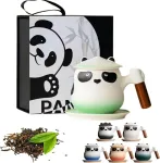 Kicura - Panda 350ml arbatos puodelių rinkinys - 4 dalių keramikinis rinkinys - medinė rankena su sietelio dangteliu ir lėk&scaron;tute - puodelių rinkinys - arbatos mėgėjams ir dekoravimui - supakuota į dovanų dėžutę - 6 spalvos (mėtų žalia)