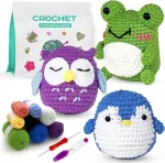 Boloshine nėrimo rinkinys pradedantiesiems su mokomuoju vaizdo įra&scaron;u ir instrukcijomis, amigurumi mezgimo rinkinys su vilna ir nėrimo vą&scaron;eliu, nėrimo rinkinys "pasidaryk pats" raktų pakabukų rinkinys 3 gyvūnai: varlė, pelėda, pingvinas