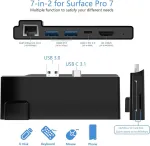 Surface Pro 7 doko stotis su 4k Hdmi adapteriu + Rj45 Ethernet Lan + Usb-c Pd įkrovimas + 2 prievadų Usb 3.0 + Sd/tf kortelių skaitytuvo adapteris, skirtas Microsoft Surface Pro 7
