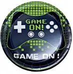 Popierinės lėk&scaron;tės juodos 23 cm gamer žaidėjui game on rinkinys 6 vnt