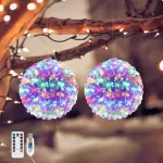 Lewondr Led rutulinis kalėdinis langų ap&scaron;vietimas, 2 vnt., 14 cm, maitinamas baterijomis, vy&scaron;nių žiedų dekoratyvinis pakabinamas &scaron;viestuvas su 100 led lempučių, pakabinama led dekoracija, kalėdinis ap&scaron;vietimas, langui, vidaus