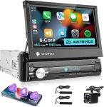 Automagnetola 4gb+64gb automobilinis radijas 1 Din 8 branduolių Android su belaidžiu Carplay, Android Auto, Mirrorlink, 17.7 cm/7 colių Ips jutikliniu ekranu su Gps Nav, Bluetooth, Wifi & 4g Hifi Am/fm/rds radijo Dsp/eq atbulinės eigos kamera