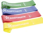 Bodymate treniruočių gumos, 4 stiprumų rinkinys su ne&scaron;iojimo krep&scaron;iu, 60 cm apimtis x 5 cm plotis, fitneso guma, kilpa pagaminta i&scaron; natūralaus latekso, pasiprie&scaron;inimo gumos, funkcinės treniruotės