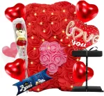 Me&scaron;kiukas i&scaron; rožių Niedźwiedź R&oacute;żany Me&scaron;kiukas Lovebox Prezent didelis valentino dienos rinkinys su Led
