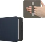 Kwmobile dėklas-atverčiamas, skirtas kobo kobo libra colour / tolino vision colour - apsauginis dėklas e. skaityklei, pagamintas i&scaron; dirbtinės odos su rankos dirželiu, tamsiai mėlynas