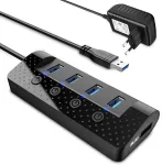 Atolla Usb &scaron;akotuvas su maitinimo &scaron;altiniu ir 4 Usb 3.0 prievadais plius įkrovimo prievadai su įjungimo/i&scaron;jungimo jungikliu - maitinimo &scaron;altinis įtrauktas, Usb 3.0 &scaron;akotuvas su i&scaron;oriniu maitinimo &scaron;altiniu