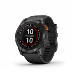 I&scaron;manusis laikrodis Garmin Fenix 7X Pro Solar, Pilkos spalvos korpusas su juodos spalvos silikoniniu dirželiu