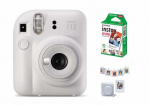 Fujifilm Momentinis fotoaparatas instax mini 12 CLAY Baltas + PRIEDŲ rinkinys (DĖKLAS, ALBUMAS, RĖMELIAI SU SEGTUKAIS) + instax mini glossy (10p
