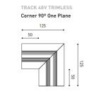 Vienos plok&scaron;tumos magnetinių bėgelių sujungimas TRACK 48V, 125mm, L formos