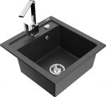 Granitinė virtuvinė plautuvė Mexen Vito su mai&scaron;ytuvu ir sifonu, Juodas granite+Chrome