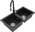 Granitinė virtuvinė plautuvė Mexen Mario su mai&scaron;ytuvu ir sifonu, Metallic juodas/sidabrinis+Juodas