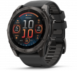 I&scaron;manusis laikrodis Garmin Fenix 8 - 51 mm, AMOLED Sapphire, Anglies pilkumo DLC su juodos / pilkos akmenukų spalvos silikoniniu dirželiu