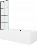 Vonia Mexen Cube su apdaila ir stiklo sienele, 180x80 cm + 60 cm, Baltas+Juodas grid
