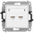 Karlik Elektrotechnik 25IGK-2 ICON Dvigubas kompiuterio lizdo mechanizmas 2xRJ45, kat. 5e, 8 kontaktų matinė balta 25IGK-2