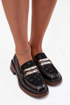 Leather Lacquered Ladies Moccasins With Separate Detail D&A MR52-173 Juodas