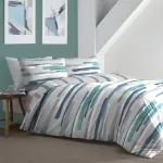 Patalynės komplektas Fusion Mėlyna Nautical Stripe antklodės užvalkalas, karali&scaron;ko dydžio (230 x 220 cm), Clifton kolekcija, modernus mėlynas antklodės užvalkalas, pilka žalsvai melsva dryžuota patalynė