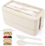 3 sluoksnių prie&scaron;piečių dėžutė bento box suaugusiems, 4-in-1 maisto ruo&scaron;imo dėžutės su &scaron;akute ir &scaron;auk&scaron;tu, 1000 ml maisto laikymo dėžutė vyrams moterims studentams, tinkama naudoti mikrobangų krosnelėje ir indaplovėje (smėlio spalvos)