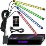 Led juostos ap&scaron;vietimas automobiliui, salono ap&scaron;vietimas, rgb juosta su nuotolinio valdymo pulteliu