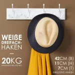Larhn pakabos baltos (2 vnt.) - balta drabužių kabykla su 4 kabliukais - 42 cm - sieninės drabužių pakabos - sieninė drabužių kabykla prie&scaron;kambariams, spintoms, miegamiesiems ir vonios kambariams