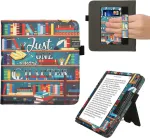 Kwmobile dėklas su atverčiamu dangteliu, skirtas Kobo Libra Colour/tolino Vision Colour - dėklas su rie&scaron;o dirželiu, bibliotekos tema, įvairiaspalvis