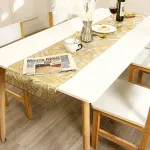 Hosoncovy Pvc stalo takelis su i&scaron;pjovomis, neslystantis, dekoratyvinis padėkliukas su lapais namų vakarėliams, virtuvei, valgomajam, vestuvių dekoravimui (180cm*35cm) (auksinis)