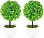 Wakauto 2 vnt. dirbtinių buksmedžio rutulių lauke su vazonu, dirbtiniai buksmedžio topiary medžiai, lapų topiary rutulys, 23 cm, tikrovi&scaron;kas netikras augalas namams, sodui, biurui