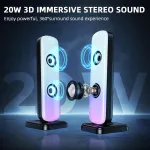 Njsj kompiuterio kolonėlės stacionariam kompiuteriui, 20w Hi-fi stereo žaidimų kolonėlės su bluetooth ir 3,5 mm Aux-in prievadu, valdomos Rgb lemputės, Ac adapterio Pc kolonėlė ne&scaron;iojamam kompiuteriui, monitoriams