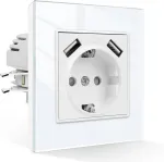 Cnbingo schuko lizdas su usb 16 a lizdas su įstatomu gnybtu crystal įleidžiamas lizdas - vienas usb lizdas baltas - 1 skyriaus sieninis lizdas su stikliniu rėmeliu