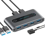 Vpfet Usb jungiklis 3.0 2 įvesties 4 i&scaron;vesties Kvm jungiklis 2 kompiuteriai dalinasi 4 Usb 3.0 įrenginiais su kabelio valdymo pultu