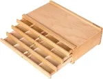 Meeden dailininko dėžutė su 4 stalčiais, ne&scaron;iojama buko medienos teptukų dėžutė su skyreliais ir stalčiumi pastelėms, pie&scaron;tukams, ra&scaron;ikliams, žymekliams, teptukams