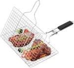 Grilio krep&scaron;elis - nerūdijančio plieno bbq ne&scaron;iojamas sulankstomas kepimo grotelės su nuimama rankena lauko kepsninėms žuviai, daržovėms
