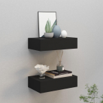 Lentynos su stalčiais, 2vnt., juodos, 40x23,5x10cm, MDF